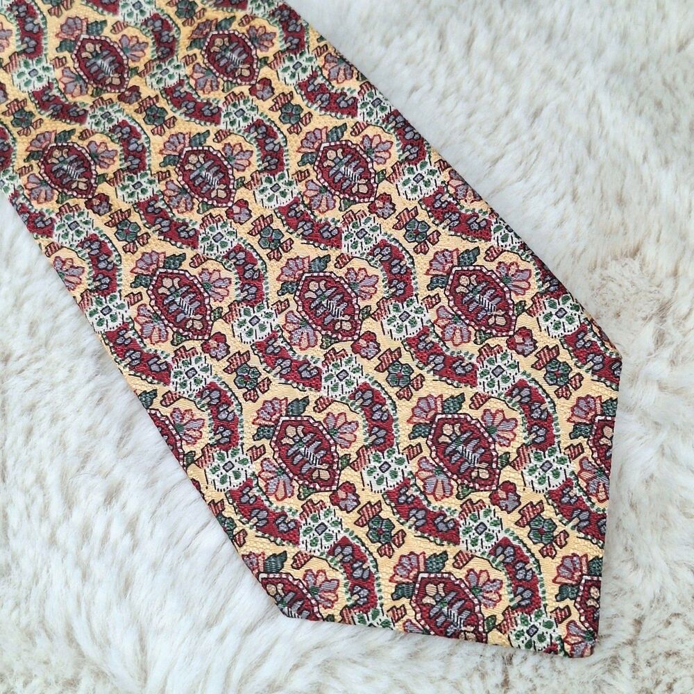 Zianetti Vintage Yellow Red Green Medallion Itallian Silk Tie Necktie Mens USA